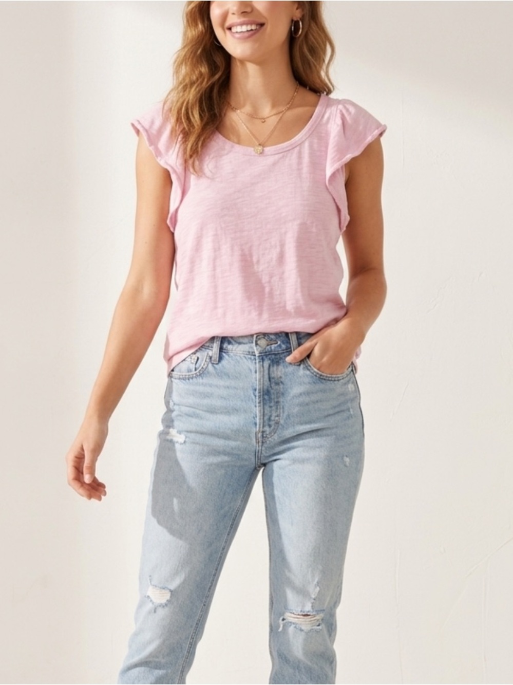 Lilla P Soft Pink 100% Cotton Lightweight Flutter Sleeve Tank